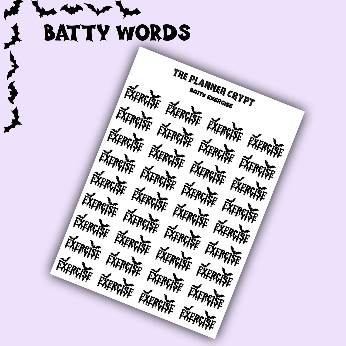 Script words, planner stickers, bats, spooky, goth planner, vertical planner, small journal, functional stickers, weekly planner, hobo week