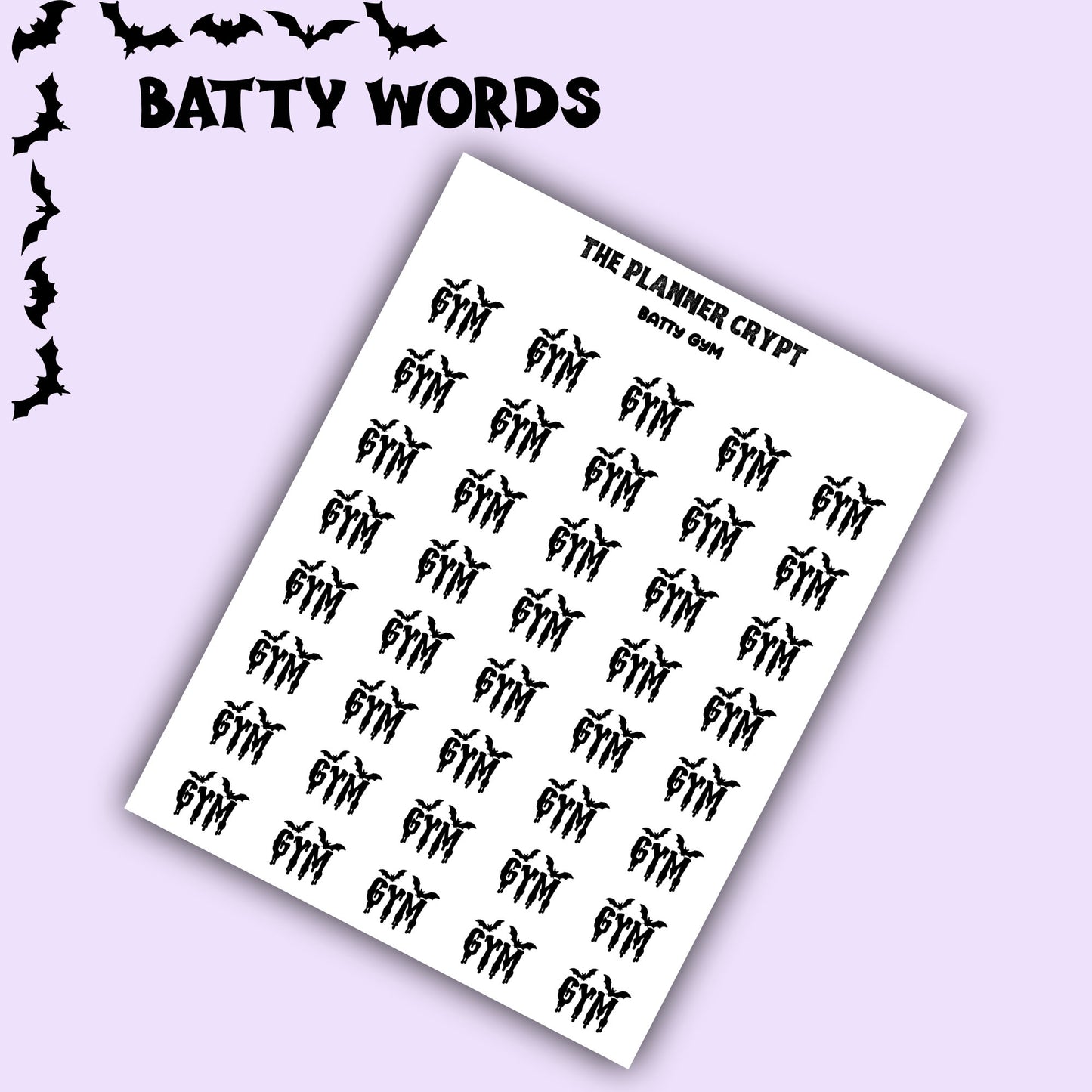 Script words, planner stickers, bats, spooky, goth planner, vertical planner, small journal, functional stickers, weekly planner, hobo week