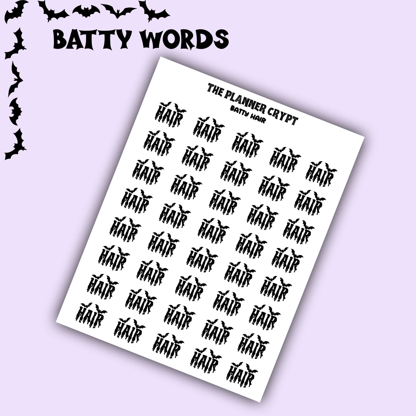 Script words, planner stickers, bats, spooky, goth planner, vertical planner, small journal, functional stickers, weekly planner, hobo week