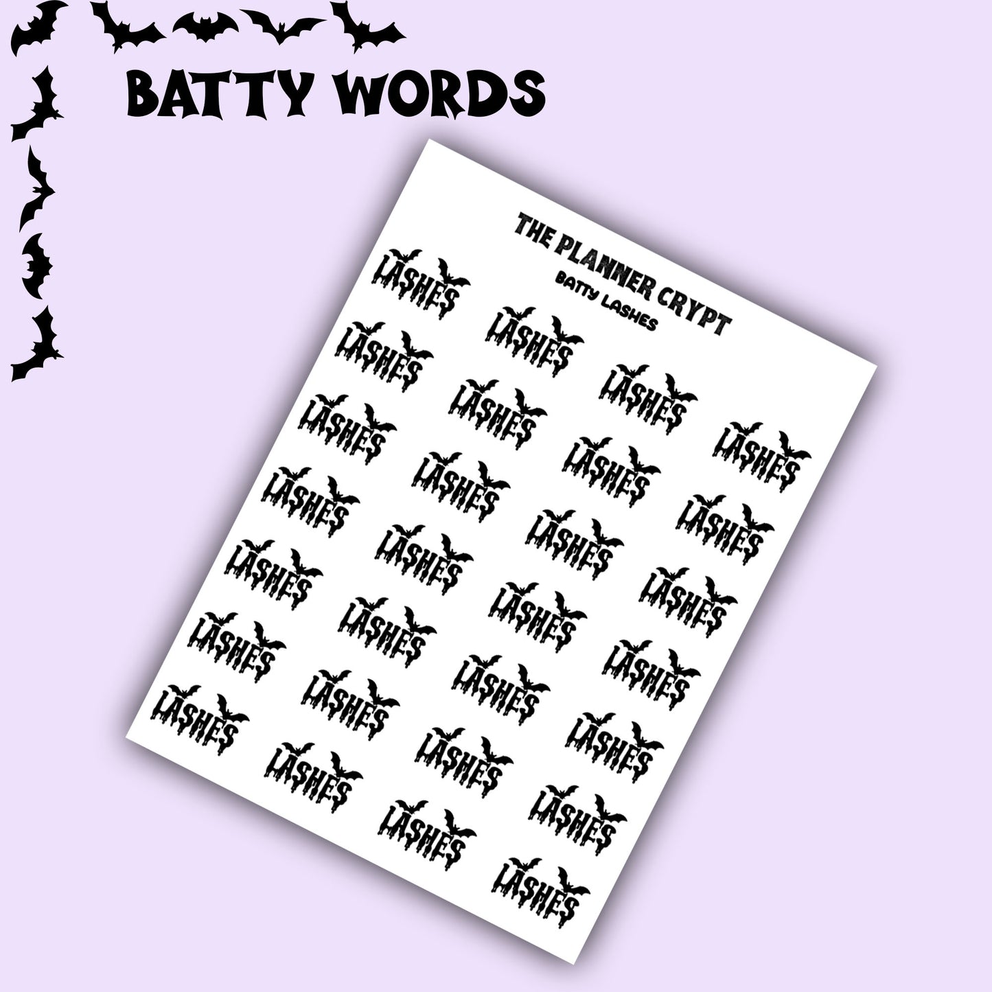 Script words, planner stickers, bats, spooky, goth planner, vertical planner, small journal, functional stickers, weekly planner, hobo week