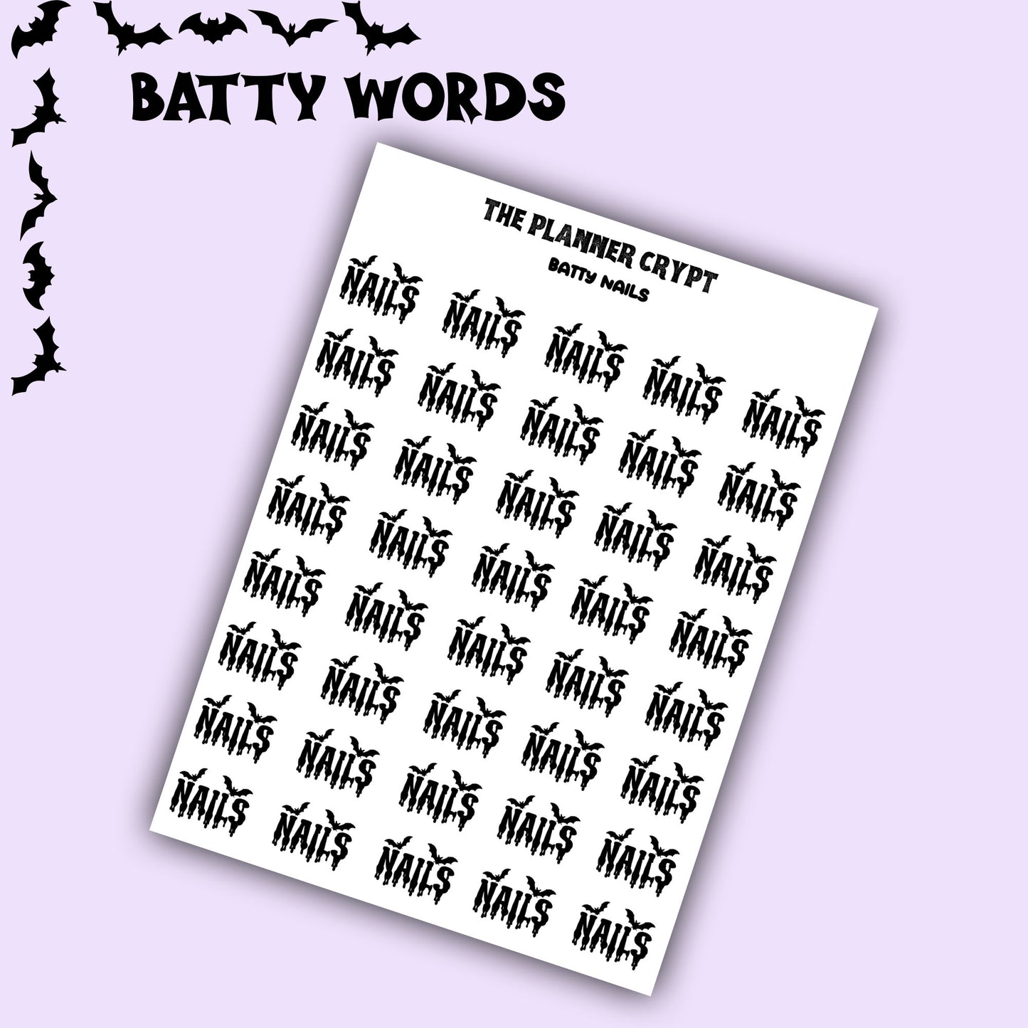 Script words, planner stickers, bats, spooky, goth planner, vertical planner, small journal, functional stickers, weekly planner, hobo week