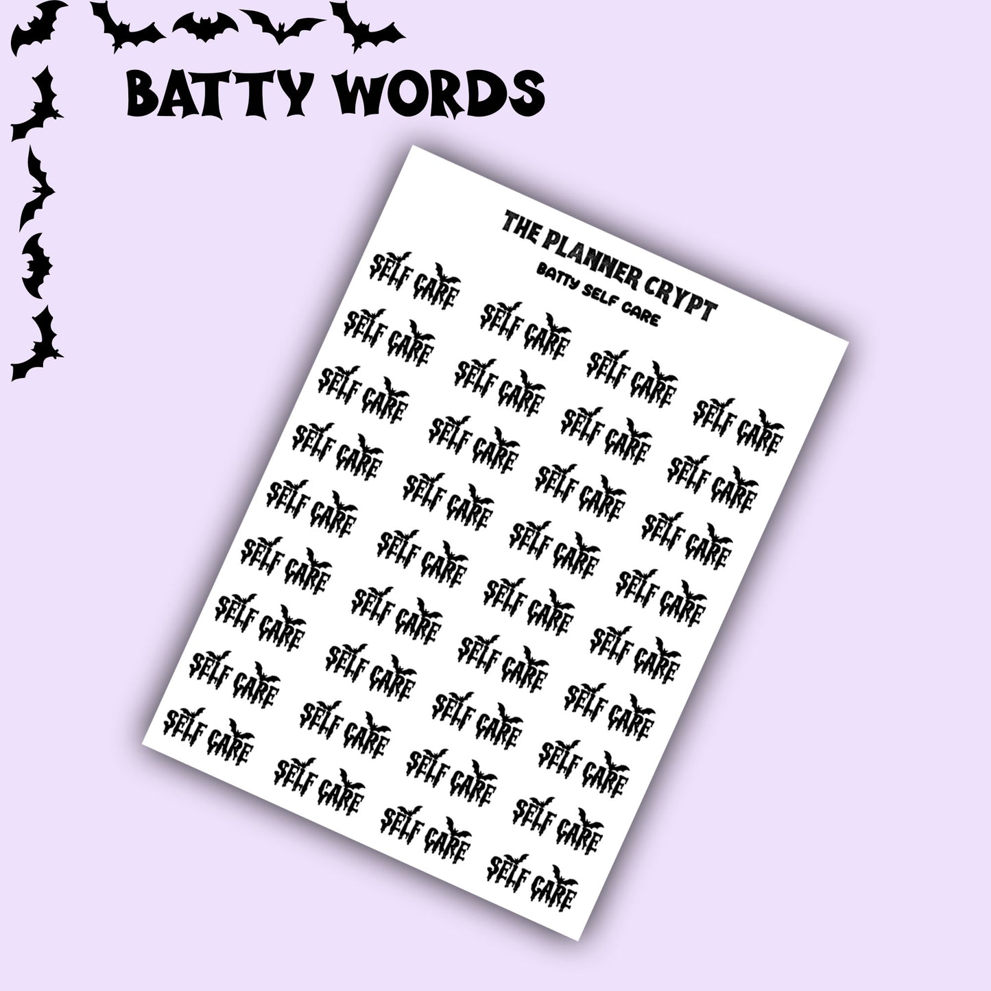 Script words, planner stickers, bats, spooky, goth planner, vertical planner, small journal, functional stickers, weekly planner, hobo week