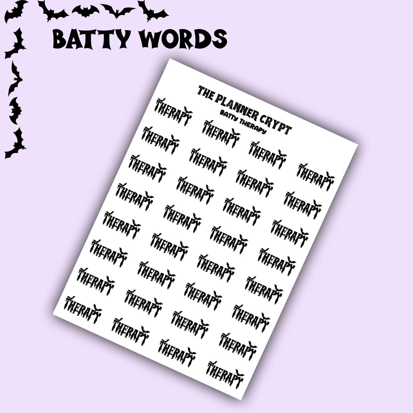 Script words, planner stickers, bats, spooky, goth planner, vertical planner, small journal, functional stickers, weekly planner, hobo week