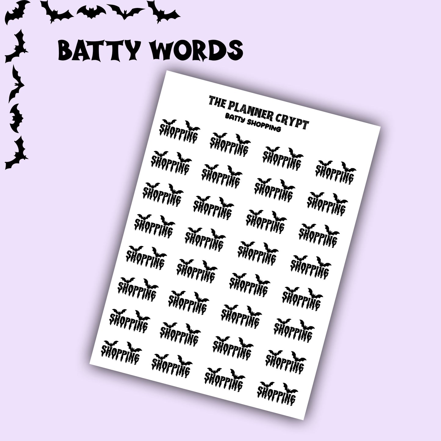 Script words, planner stickers, bats, spooky, goth planner, vertical planner, small journal, functional stickers, weekly planner, hobo week