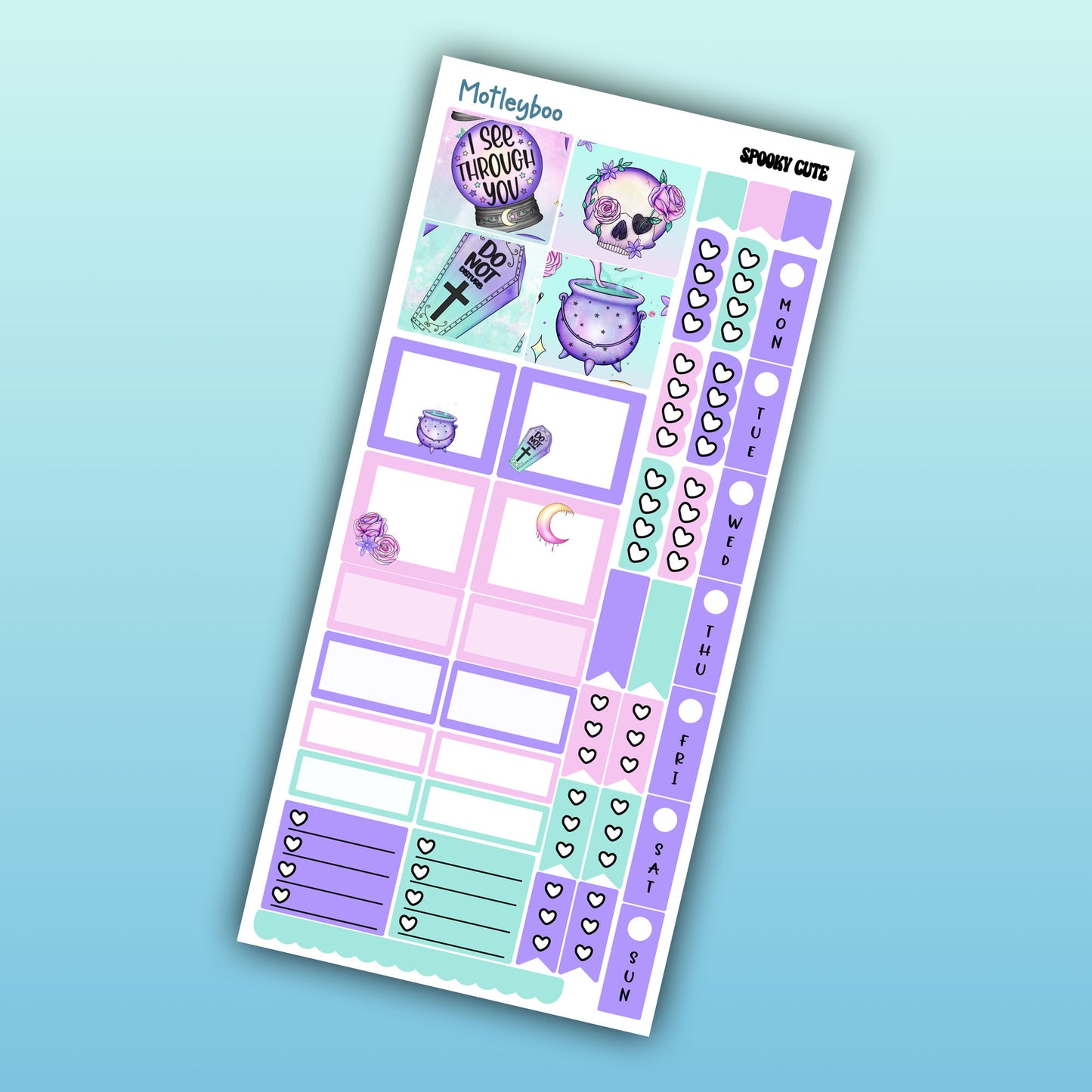 Hobonichi weeks, sticker kit, hobonichi planner, goth stickers, gothic planner, pastel goth stickers, planner stickers, spooky cute