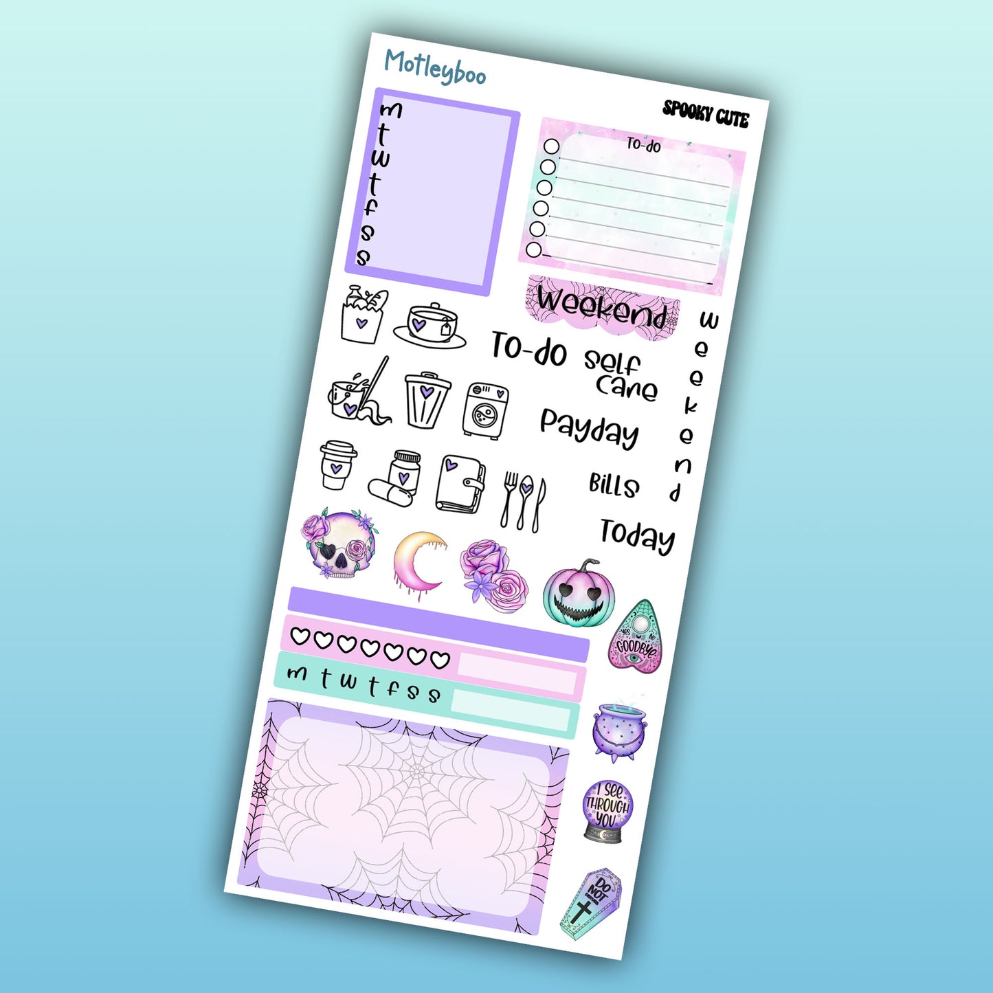 Hobonichi weeks, sticker kit, hobonichi planner, goth stickers, gothic planner, pastel goth stickers, planner stickers, spooky cute