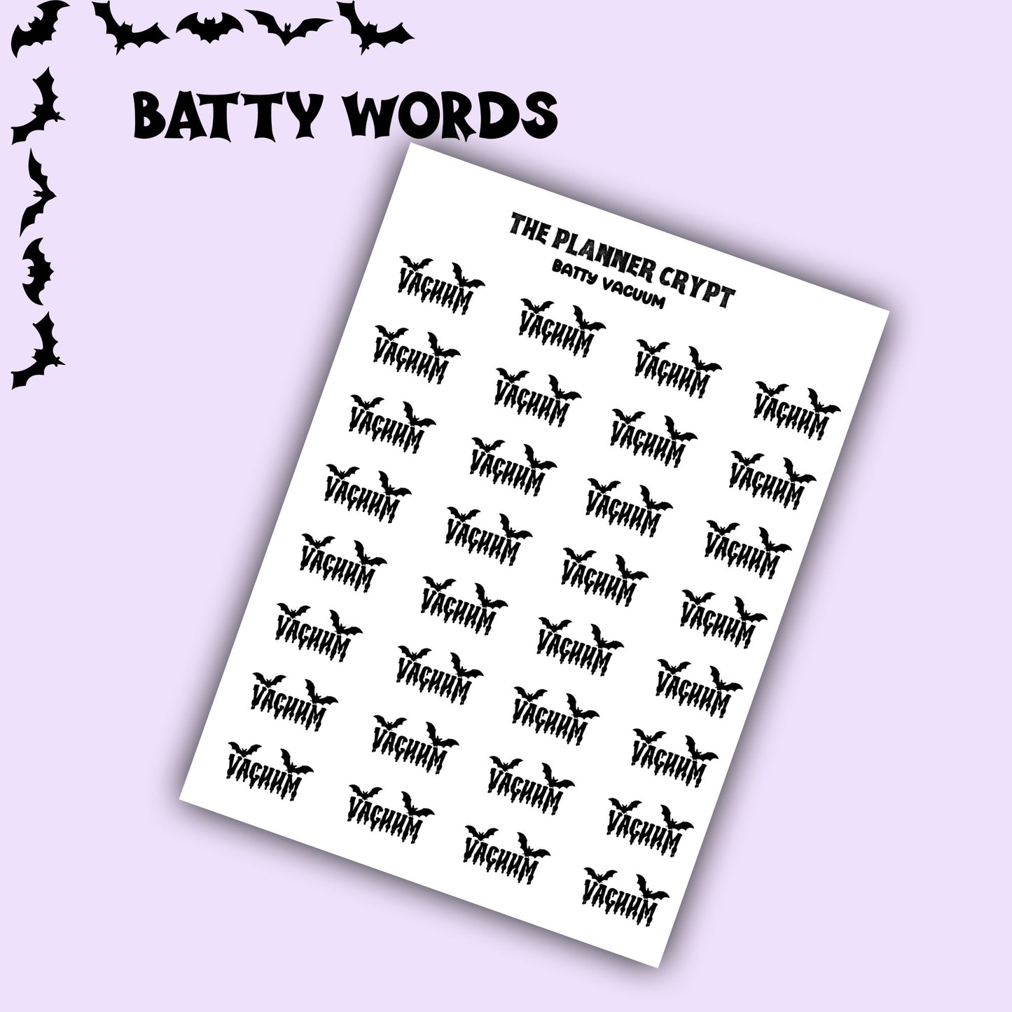 Script words, planner stickers, bats, spooky, goth planner, vertical planner, small journal, functional stickers, weekly planner, hobo week