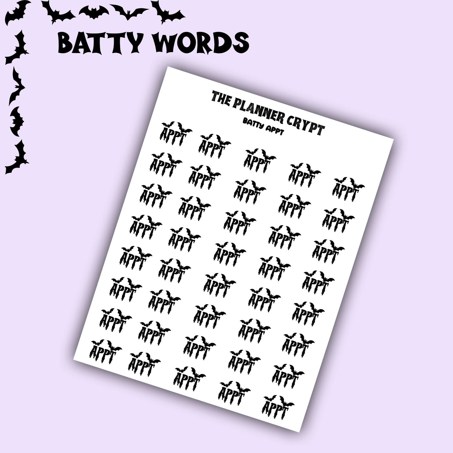 Script words, planner stickers, bats, spooky, goth planner, vertical planner, small journal, functional stickers, weekly planner, hobo week