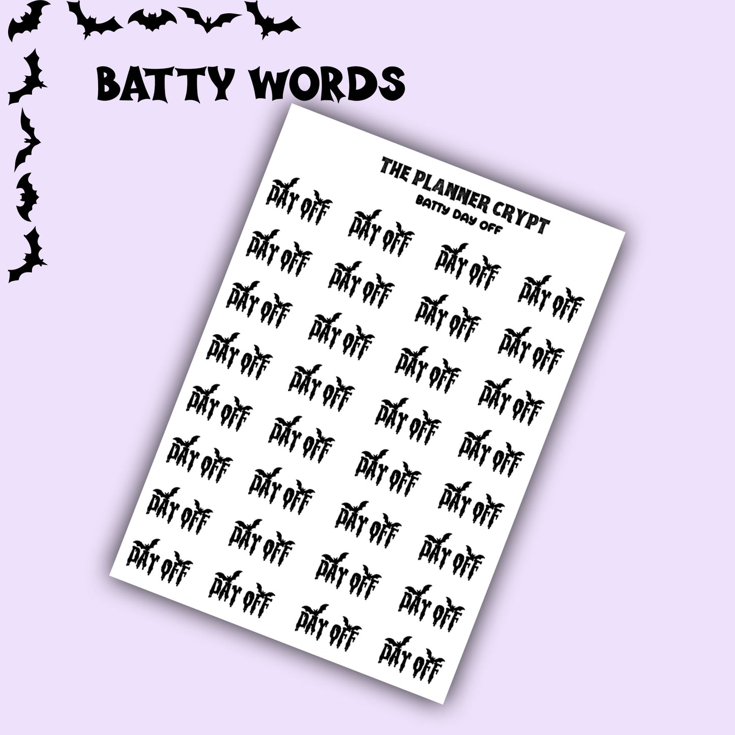 Script words, planner stickers, bats, spooky, goth planner, vertical planner, small journal, functional stickers, weekly planner, hobo week