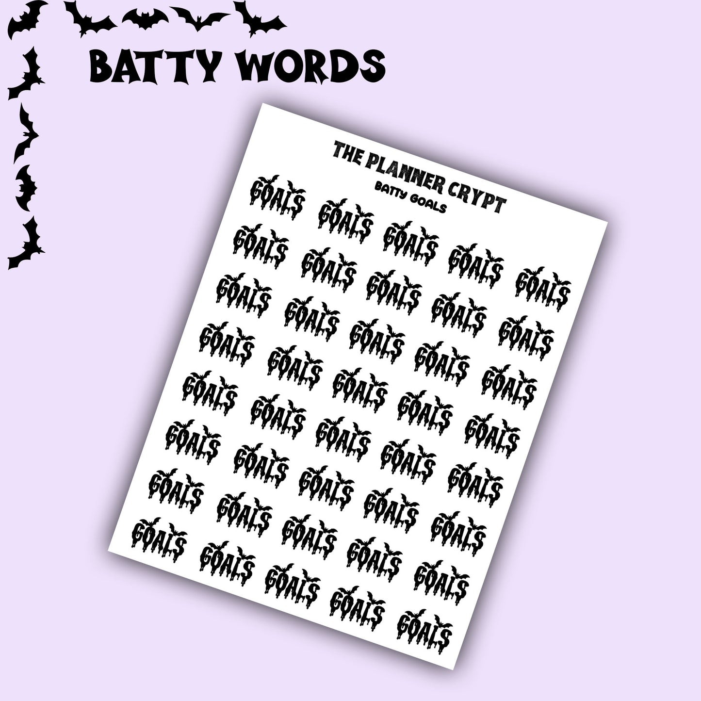 Script words, planner stickers, bats, spooky, goth planner, vertical planner, small journal, functional stickers, weekly planner, hobo week