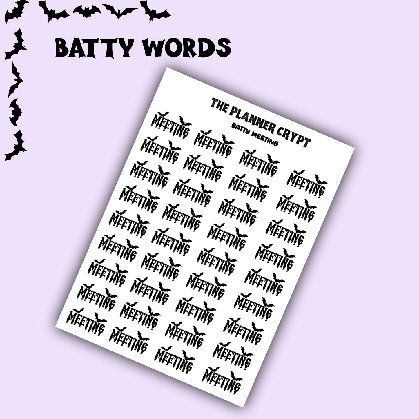Script words, planner stickers, bats, spooky, goth planner, vertical planner, small journal, functional stickers, weekly planner, hobo week