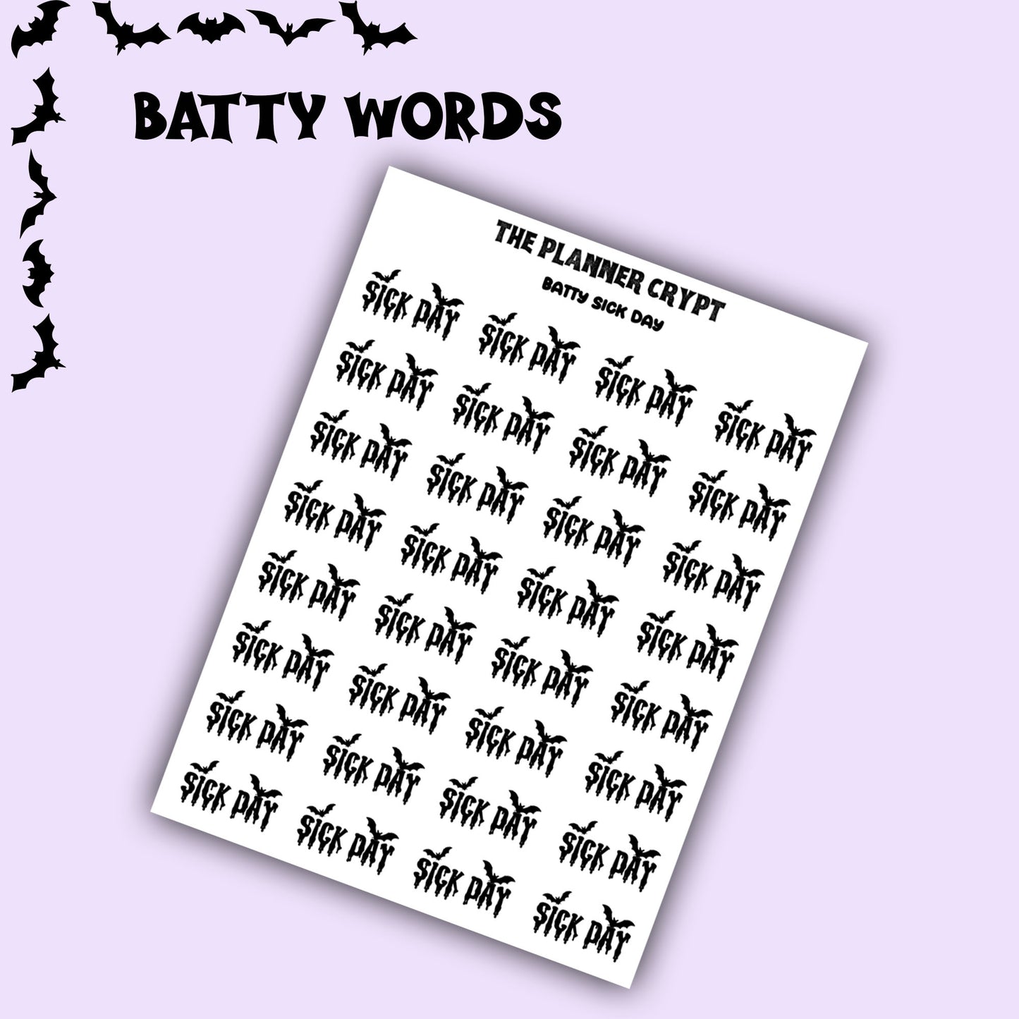 Script words, planner stickers, bats, spooky, goth planner, vertical planner, small journal, functional stickers, weekly planner, hobo week