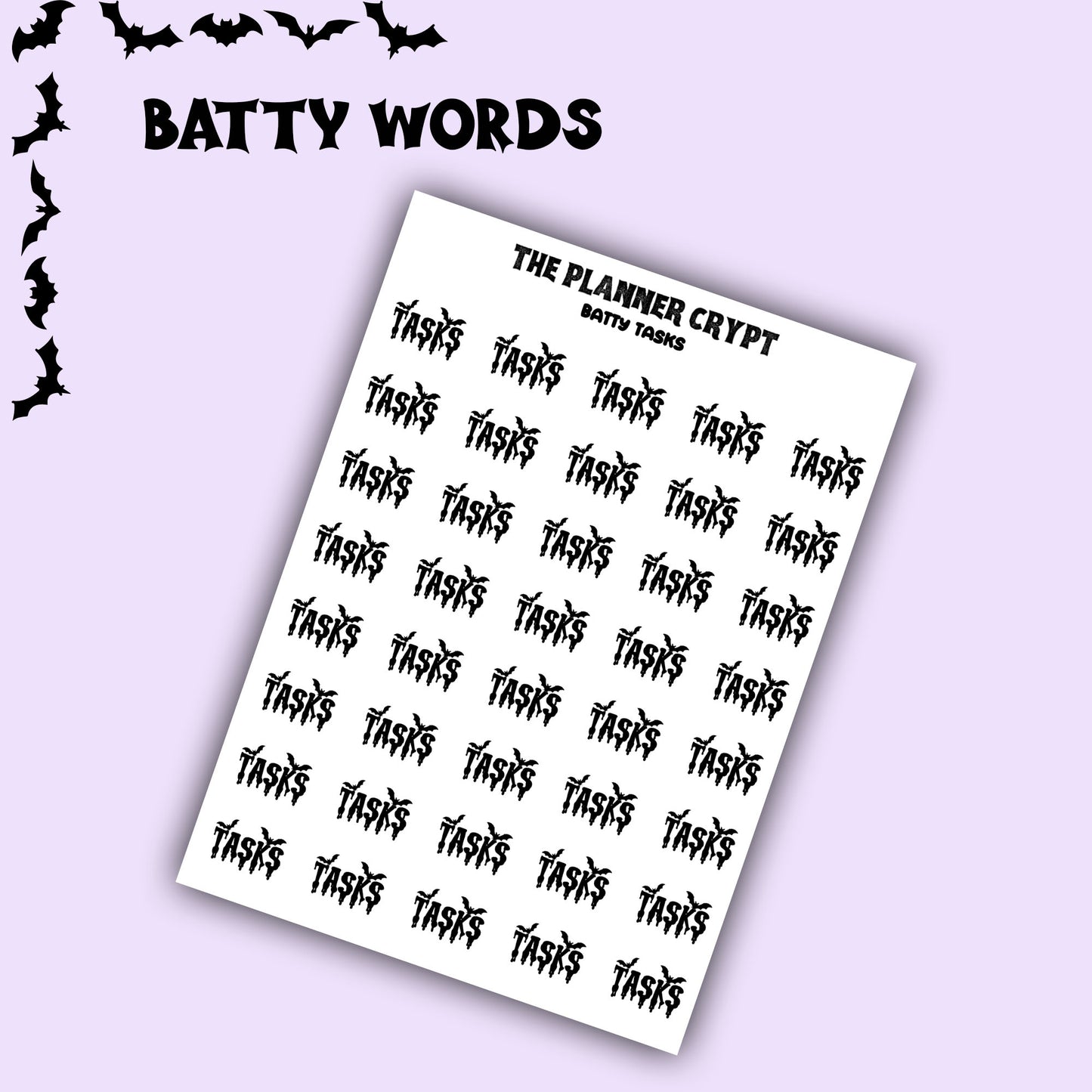 Script words, planner stickers, bats, spooky, goth planner, vertical planner, small journal, functional stickers, weekly planner, hobo week