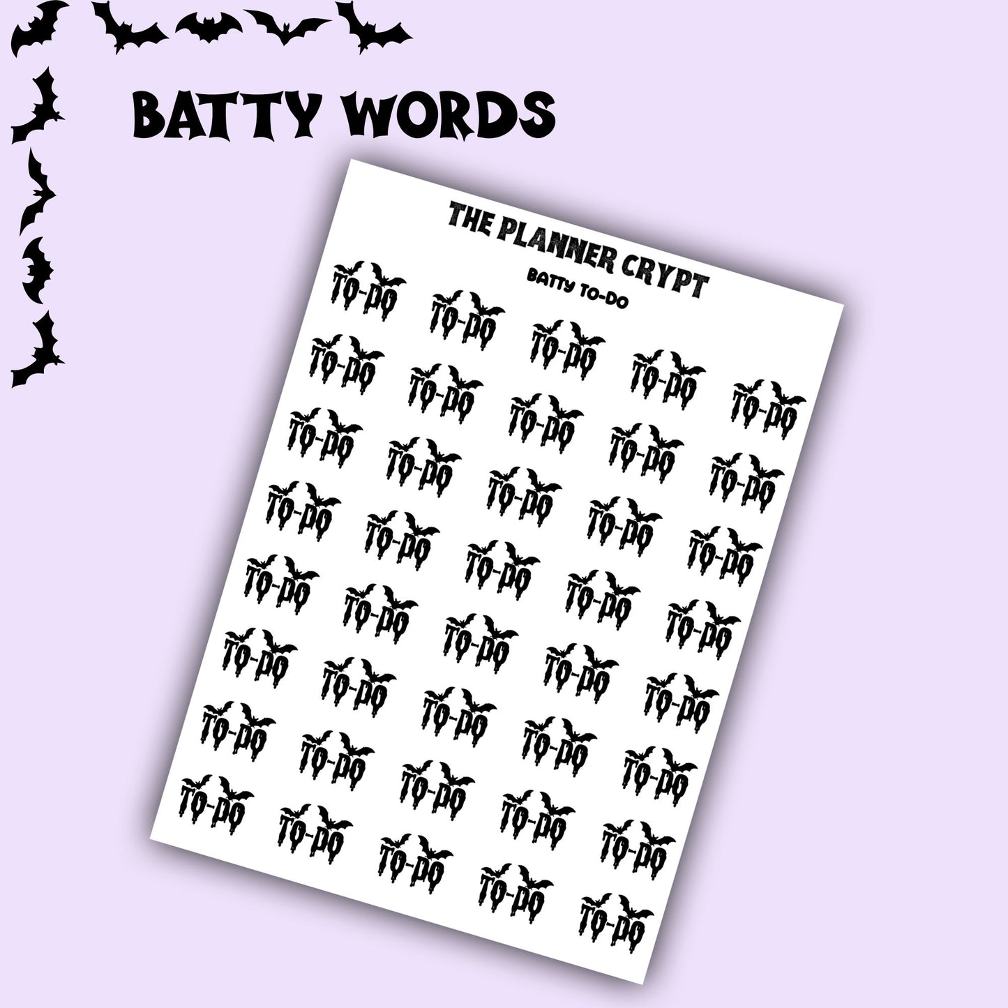 Script words, planner stickers, bats, spooky, goth planner, vertical planner, small journal, functional stickers, weekly planner, hobo week