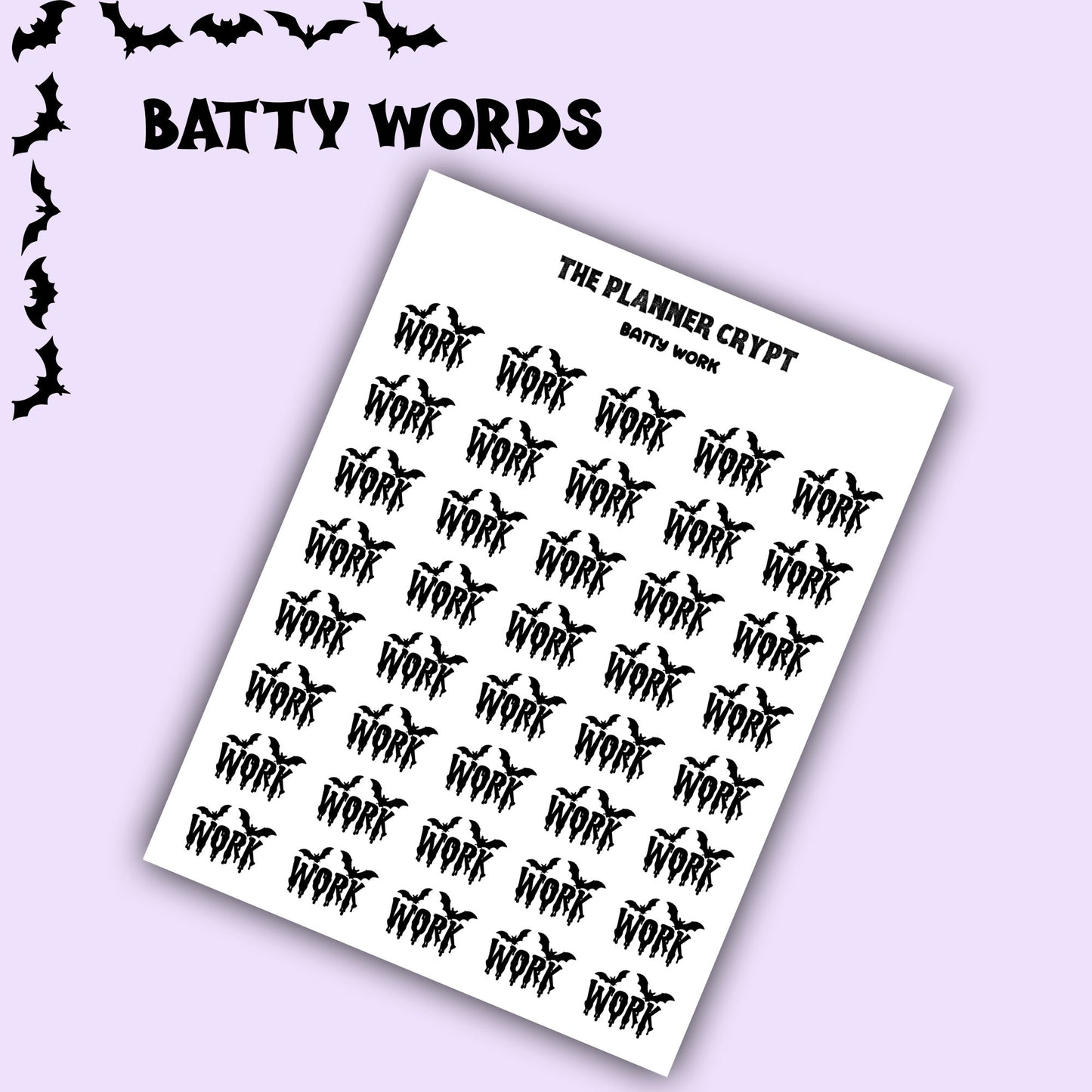 Script words, planner stickers, bats, spooky, goth planner, vertical planner, small journal, functional stickers, weekly planner, hobo week