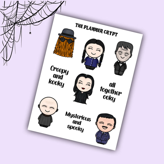 Spooky family deco sheet, goth sticker sheet