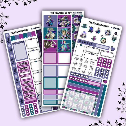 Alice in dark hobonichi weeks, sticker kit, hobonichi planner, cute stickers, hobonichi functional stickers, small planner stickers, gothic alice