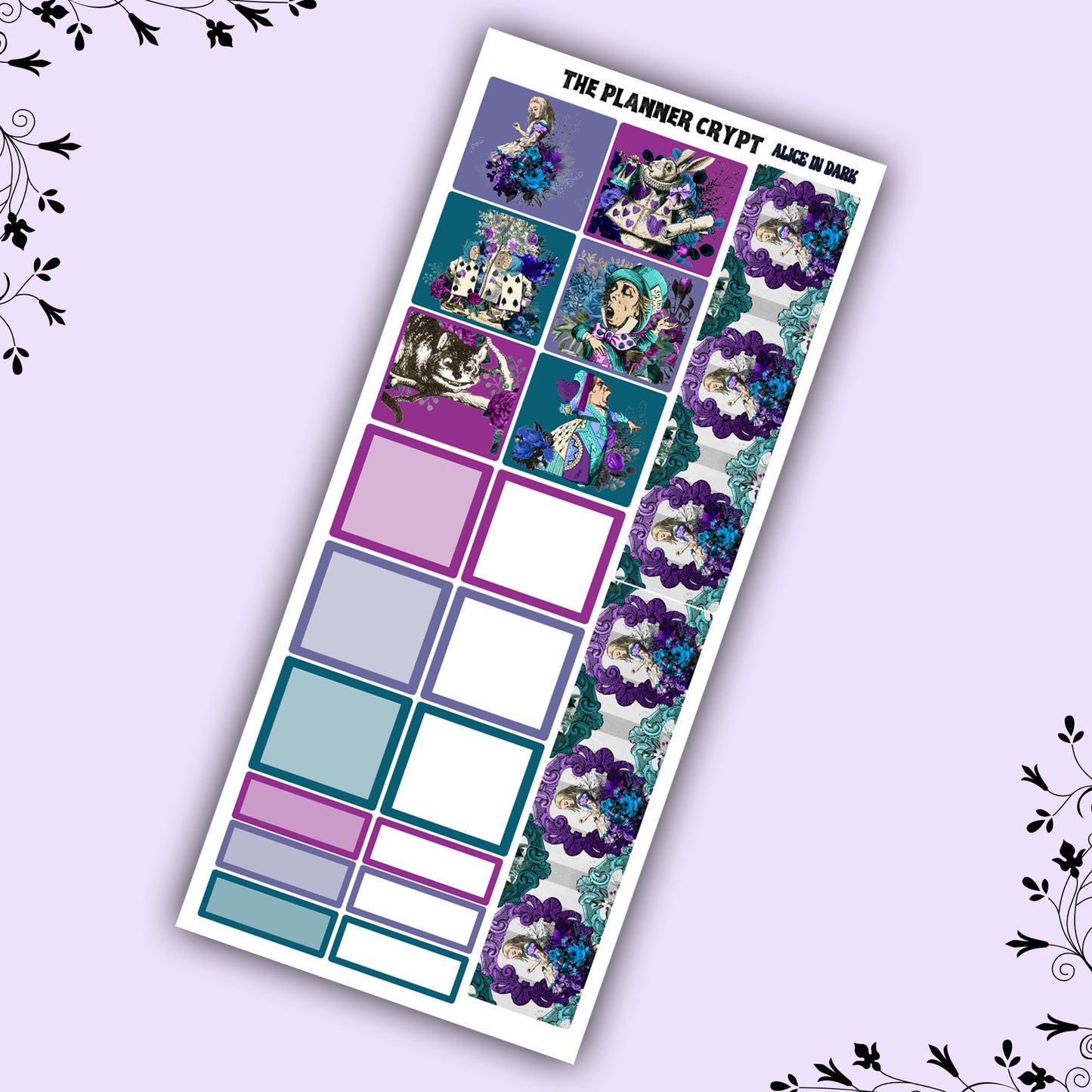 Alice in dark hobonichi weeks, sticker kit, hobonichi planner, cute stickers, hobonichi functional stickers, small planner stickers, gothic alice