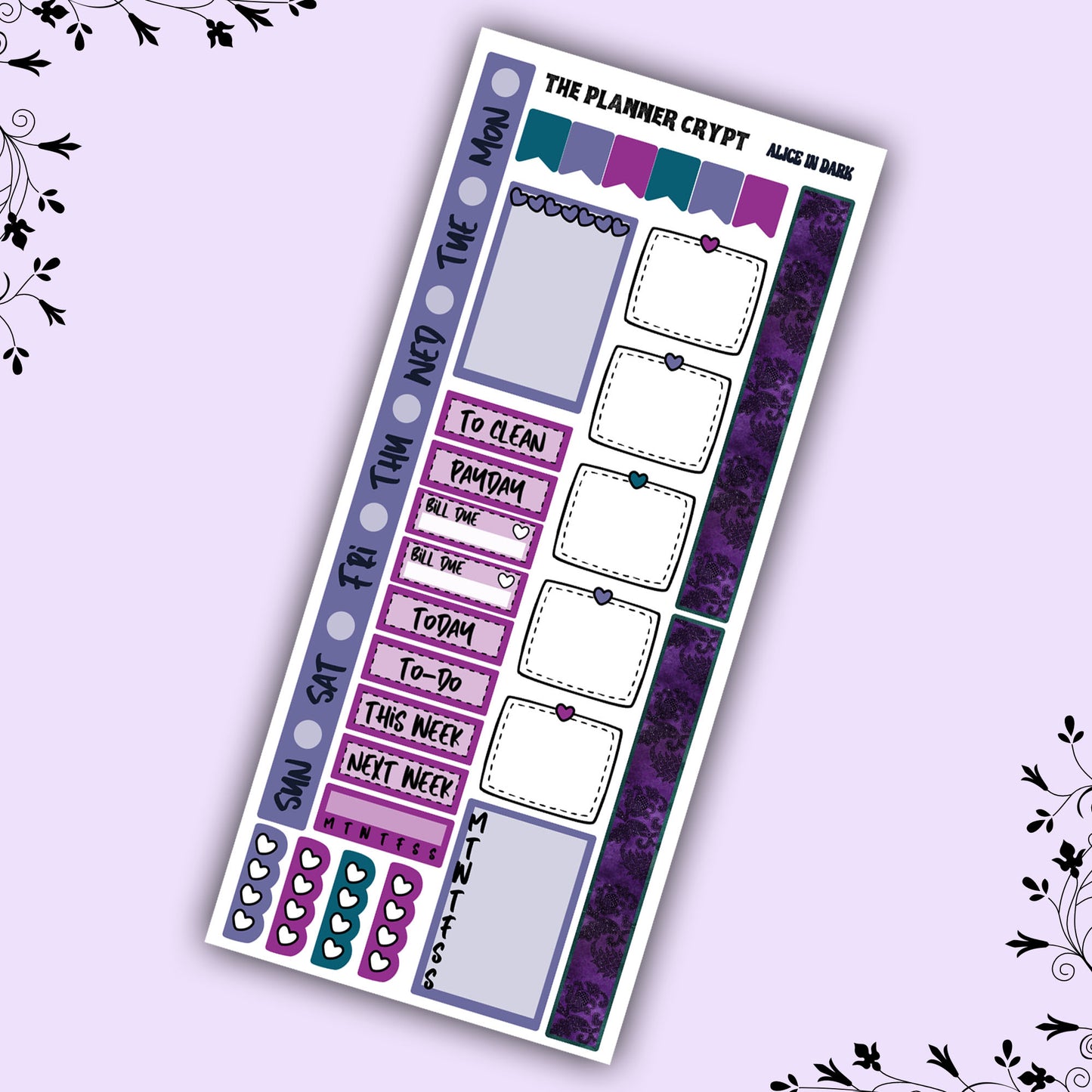 Alice in dark hobonichi weeks, sticker kit, hobonichi planner, cute stickers, hobonichi functional stickers, small planner stickers, gothic alice