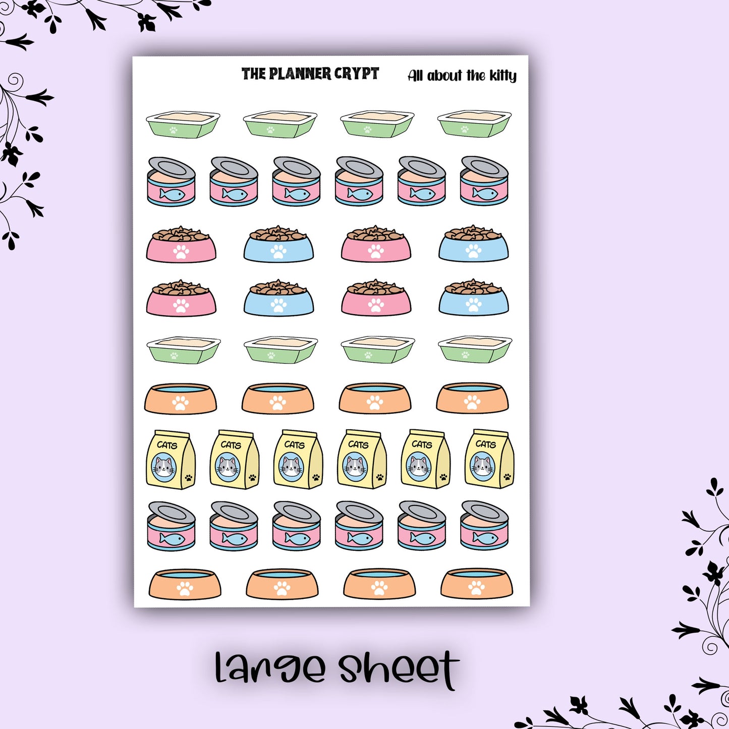 Planner sticker sheet, functional stickers, gifts for pet owners, cat food stickers, kitty stickers, all about the kitty