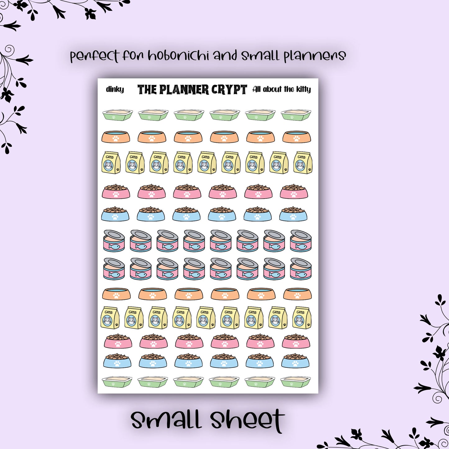 Planner sticker sheet, functional stickers, gifts for pet owners, cat food stickers, kitty stickers, all about the kitty