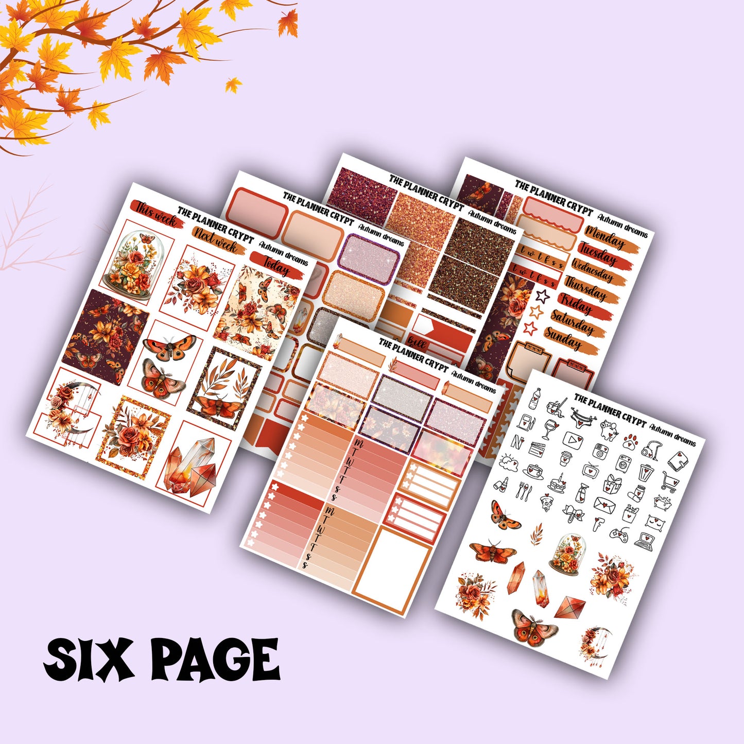 weekly planner, sticker kit, Autumn stickers, fall planner kit, planner stickers, vertical planner, goth planner