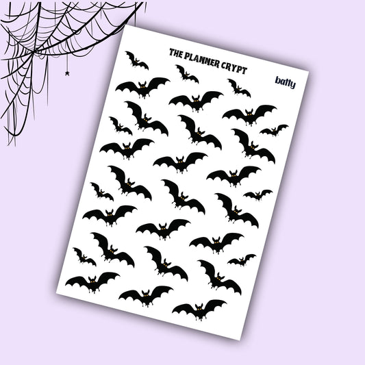 planner stickers, bat stickers, spooky stickers, goth planner, vertical planner, small journal, functional stickers, weekly planner