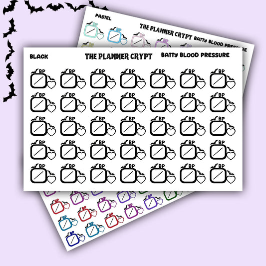blood pressure tracker stickers, health stickers, gothic planner stickers, functional stickers,  stickers, weekly planner stickers