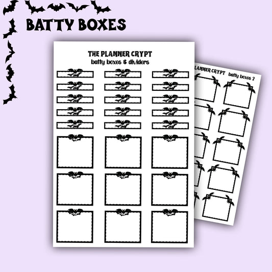 Hobonichi planner box stickers, weekly planner stickers, gothic sticker, bat stickers, functional stickers,