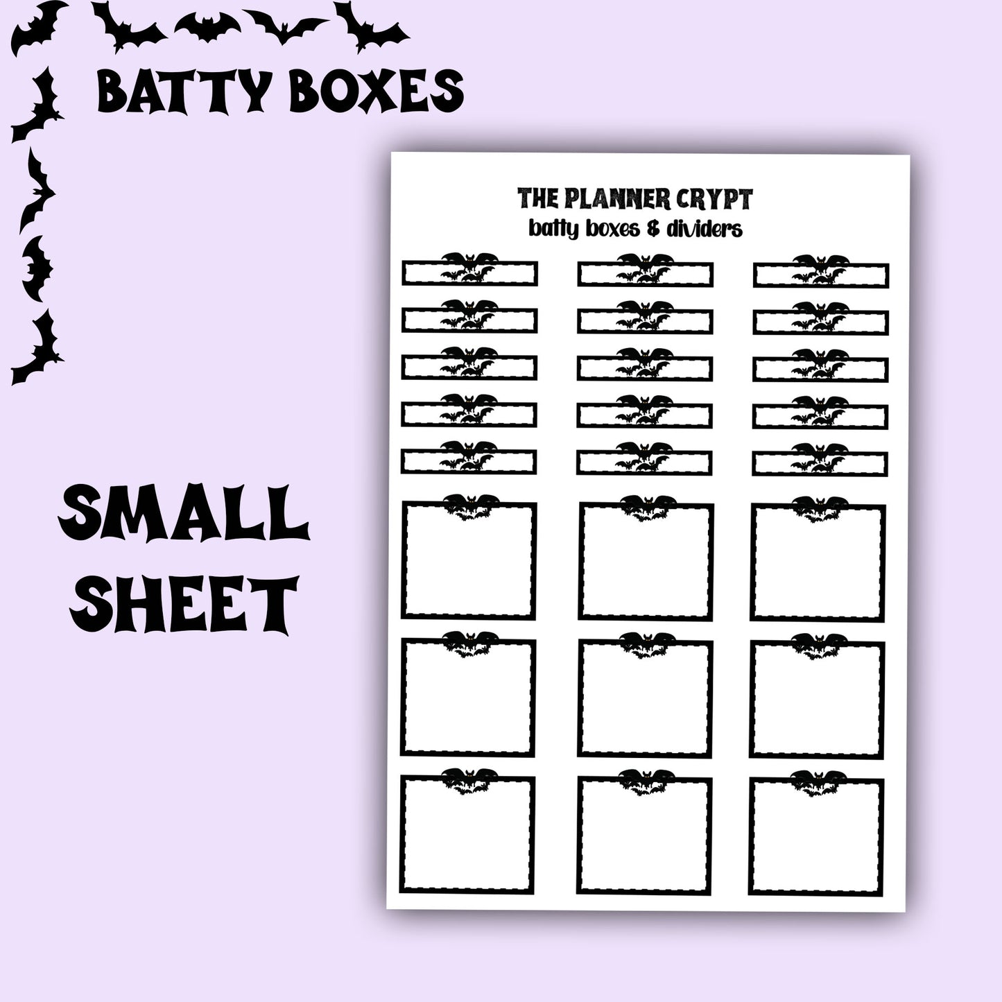 Hobonichi planner box stickers, weekly planner stickers, gothic sticker, bat stickers, functional stickers,