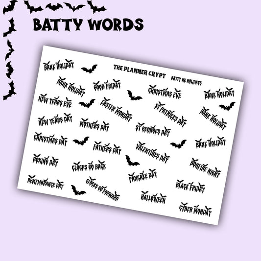 UK holiday planner stickers, planner stickers, date stickers, word stickers, gothic stickers, holiday stickers, halloween, dates for diary