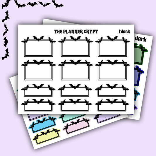 planner box stickers, weekly planner stickers, gothic stickers,  stickers, bat stickers, functional stickers, vertical planner