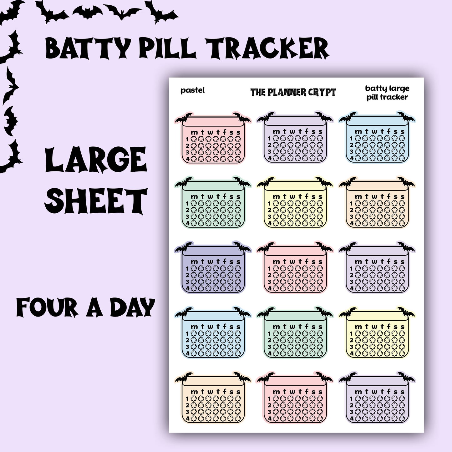 pill trackers, planner stickers, goth planner, vertical planner, functional stickers, weekly planner
