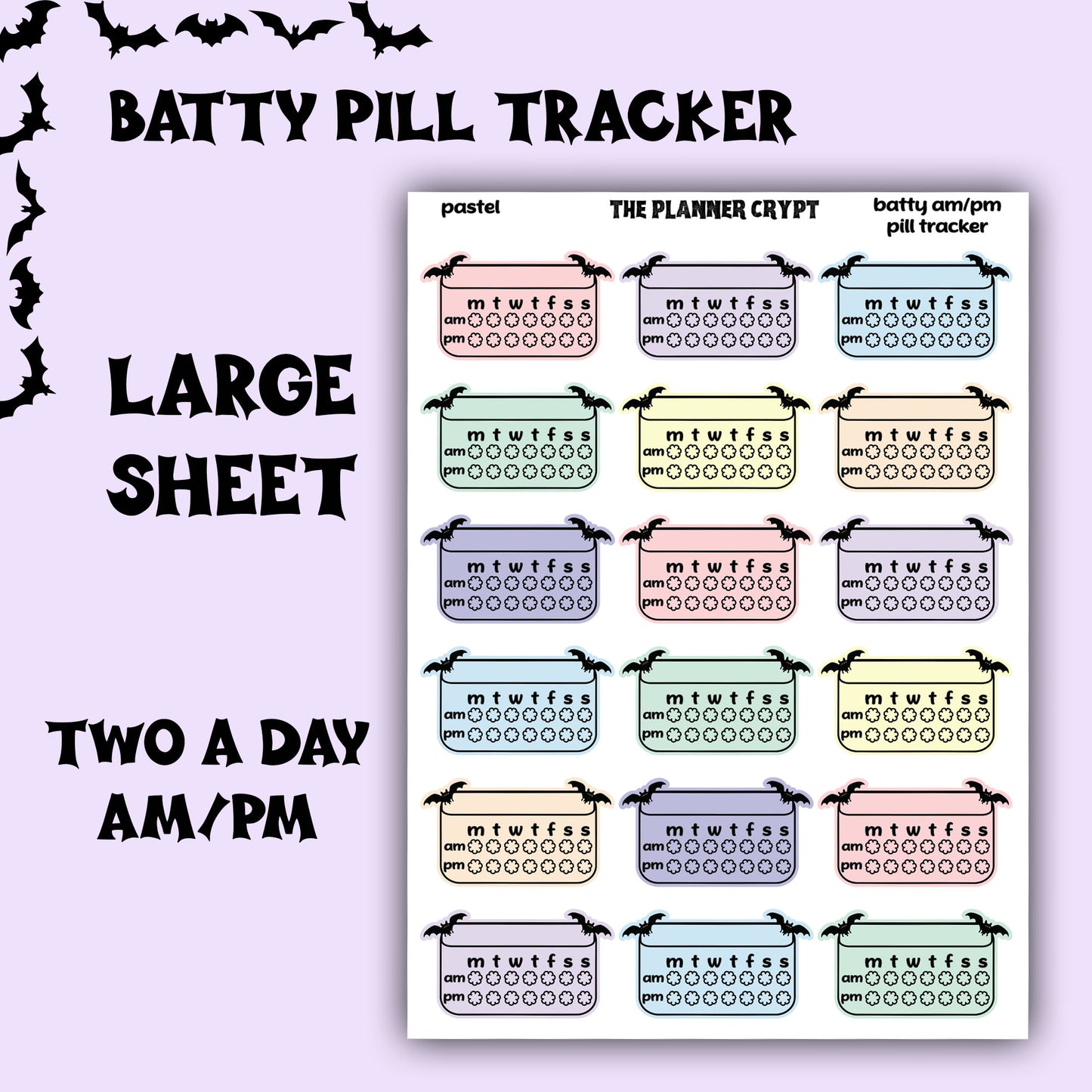 pill trackers, planner stickers, goth planner, vertical planner, functional stickers, weekly planner