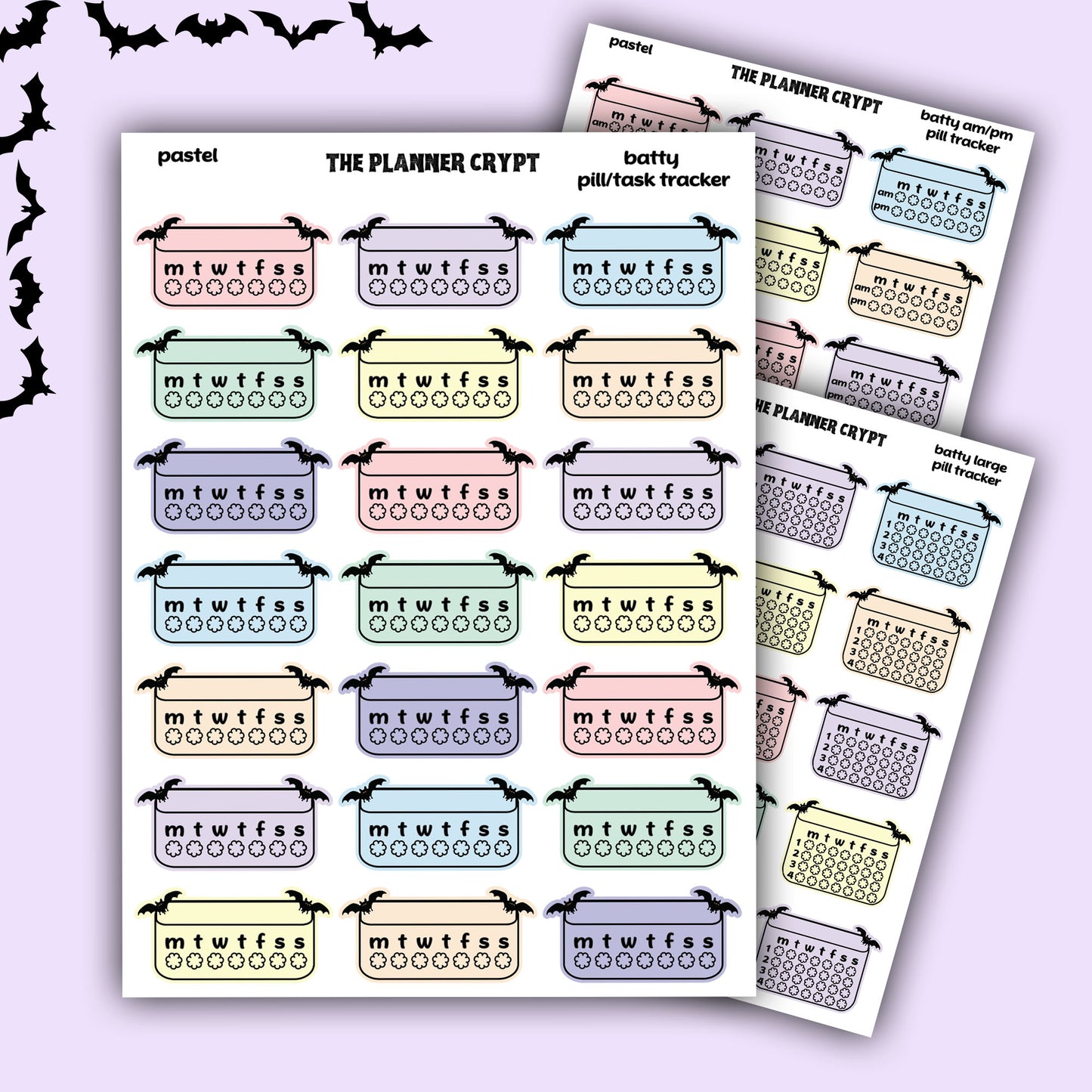 pill trackers, planner stickers, goth planner, vertical planner, functional stickers, weekly planner
