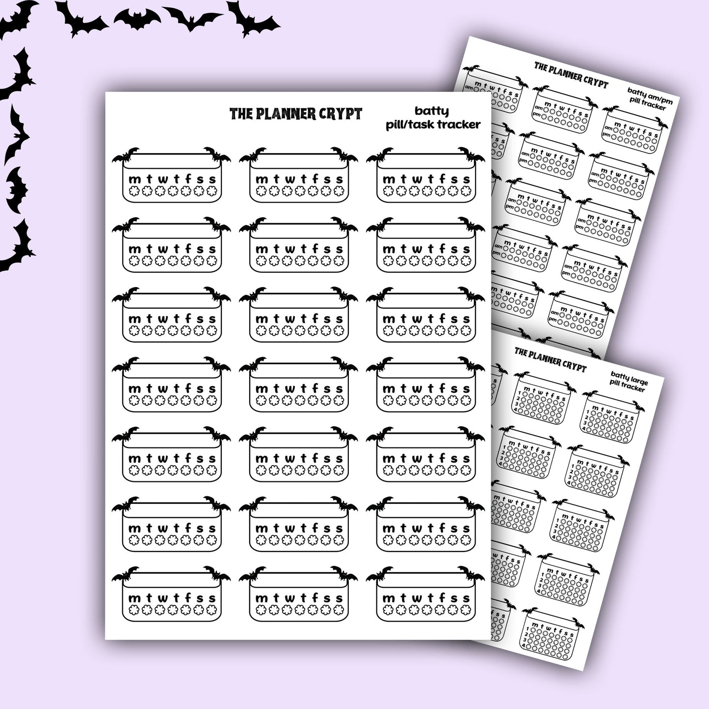pill trackers, planner stickers, goth planner, vertical planner, functional stickers, weekly planner
