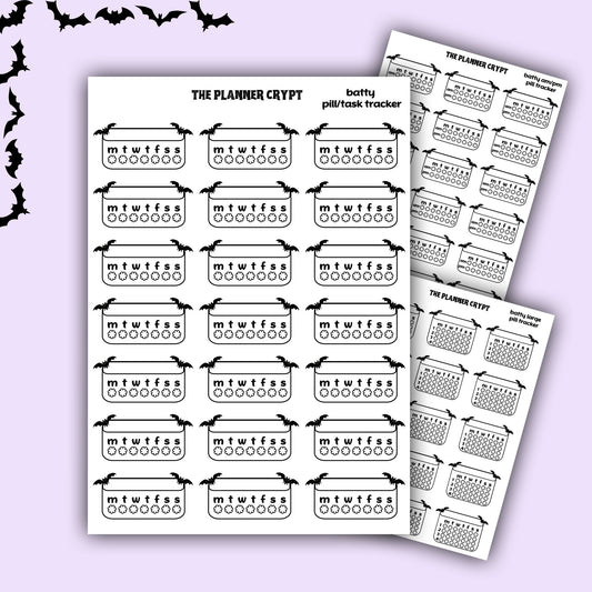 pill trackers, planner stickers, goth planner, vertical planner, functional stickers, weekly planner
