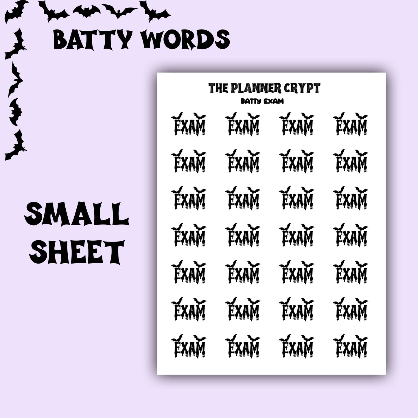 Script words, planner stickers, bats, spooky, goth planner, vertical planner, small journal, functional stickers, weekly planner, hobo week