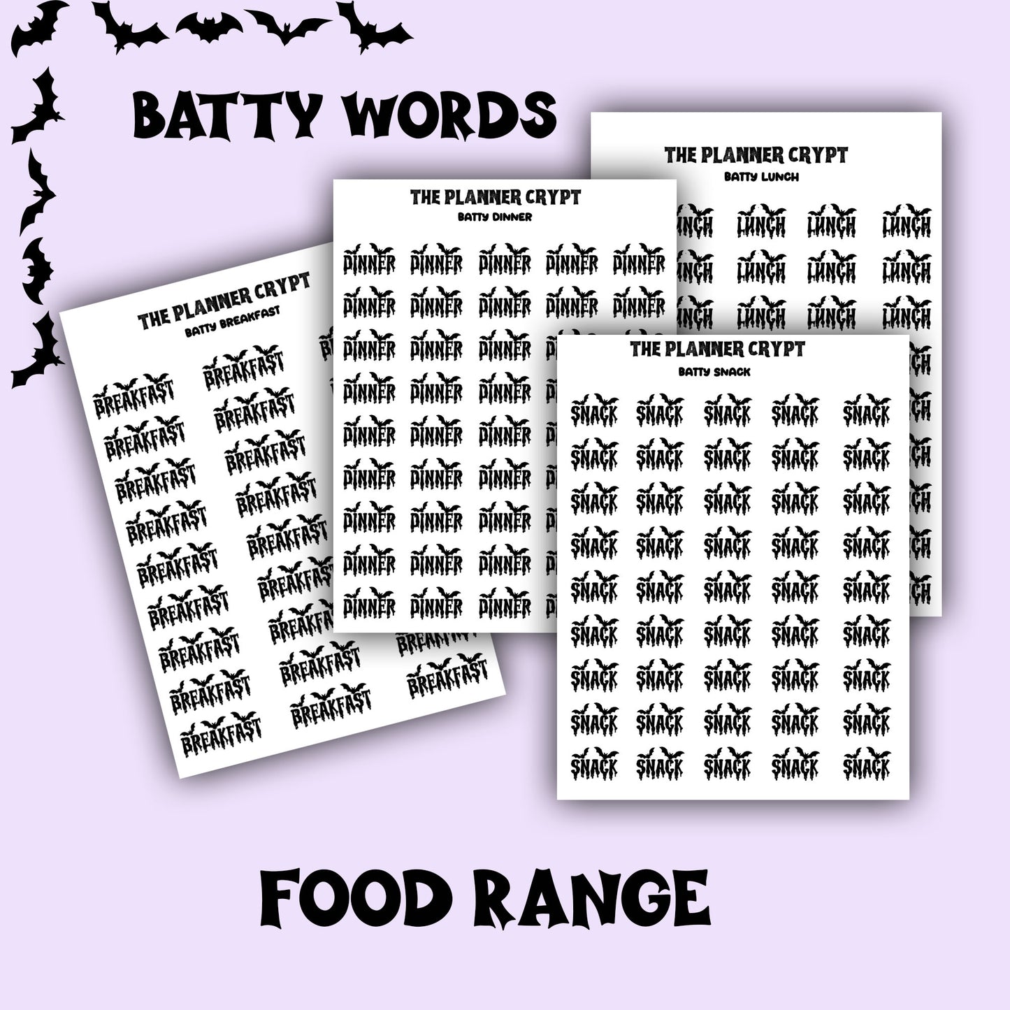 Script words, planner stickers, bats, spooky, goth planner, vertical planner, small journal, functional stickers, weekly planner, hobo week