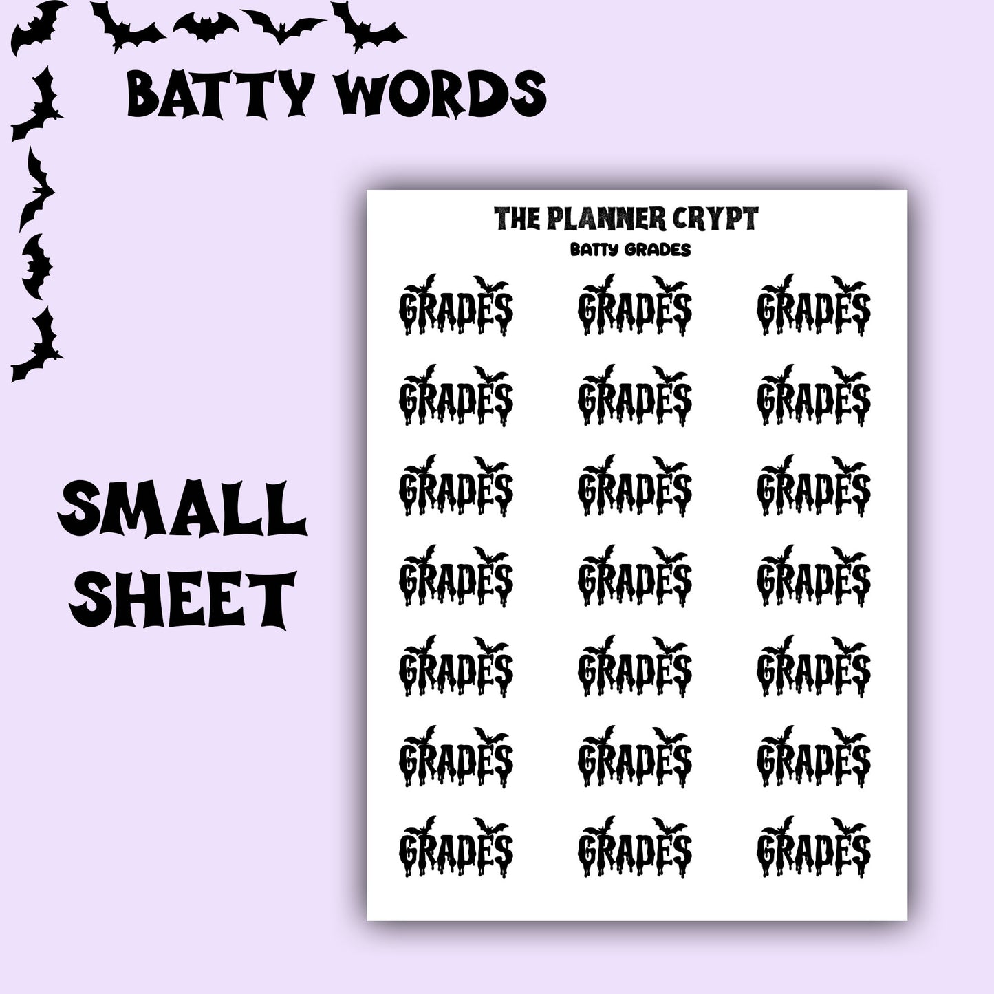 Script words, planner stickers, bats, spooky, goth planner, vertical planner, small journal, functional stickers, weekly planner, hobo week