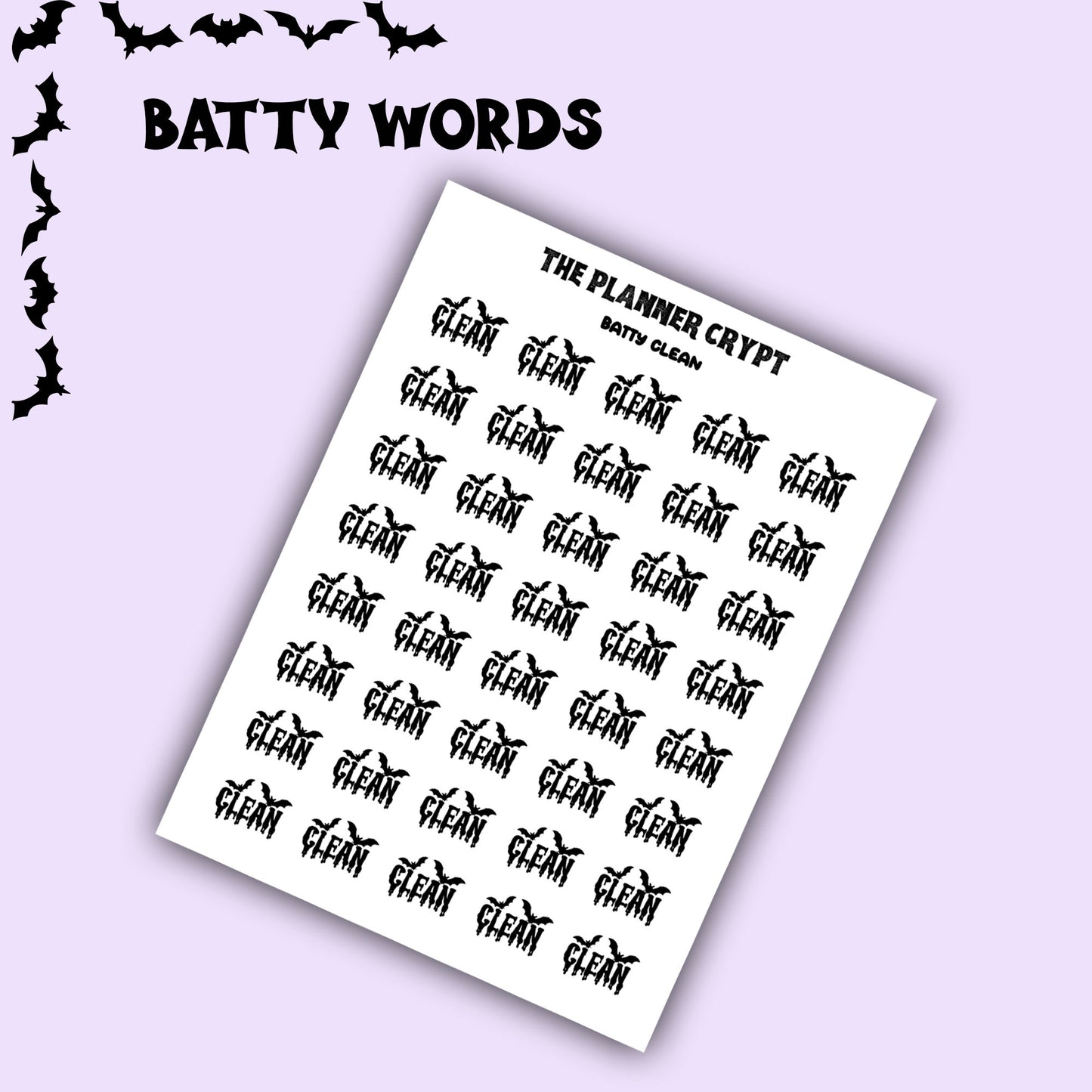 Script words, planner stickers, bats, spooky, goth planner, vertical planner, small journal, functional stickers, weekly planner, hobo week