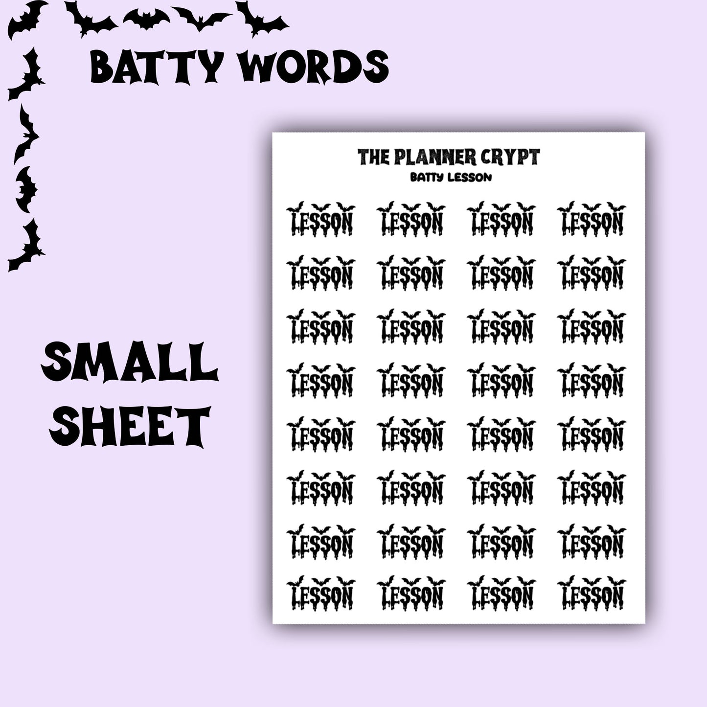 Script words, planner stickers, bats, spooky, goth planner, vertical planner, small journal, functional stickers, weekly planner, hobo week