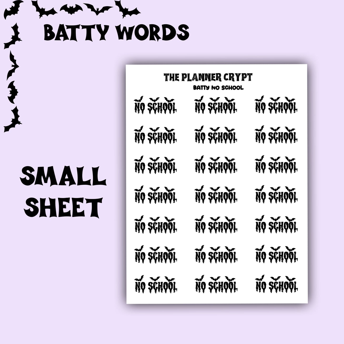 Script words, planner stickers, bats, spooky, goth planner, vertical planner, small journal, functional stickers, weekly planner, hobo week