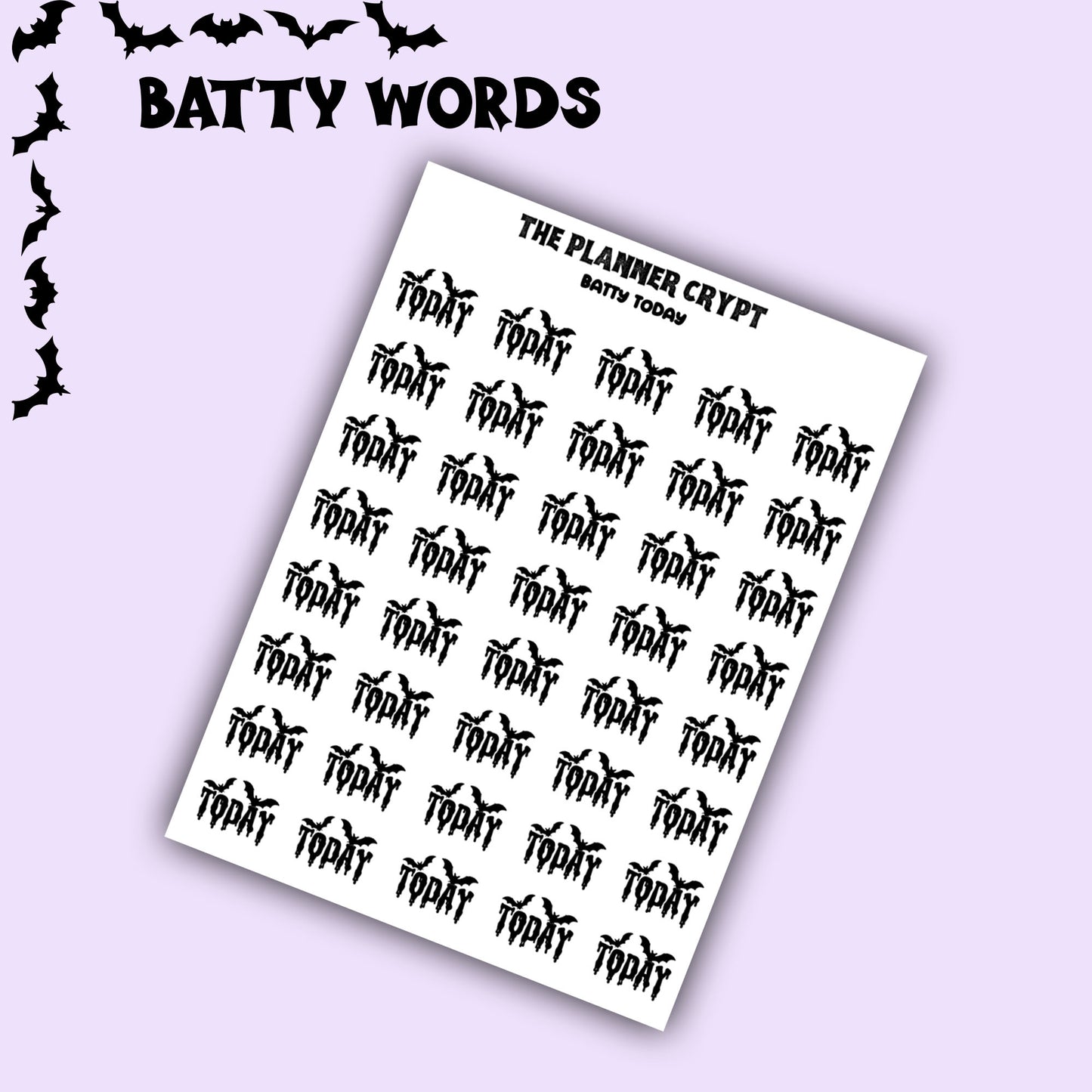 Script words, planner stickers, bats, spooky, goth planner, vertical planner, small journal, functional stickers, weekly planner, hobo week