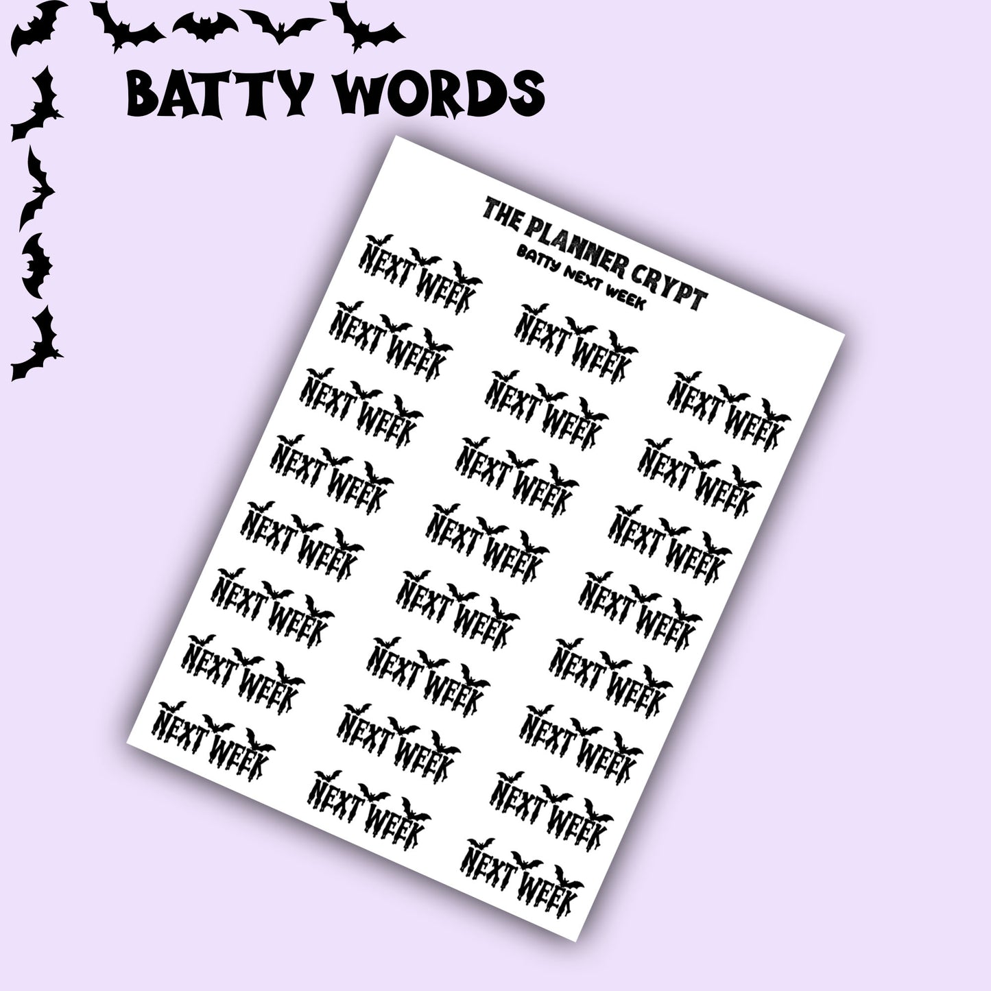 Script words, planner stickers, bats, spooky, goth planner, vertical planner, small journal, functional stickers, weekly planner, hobo week
