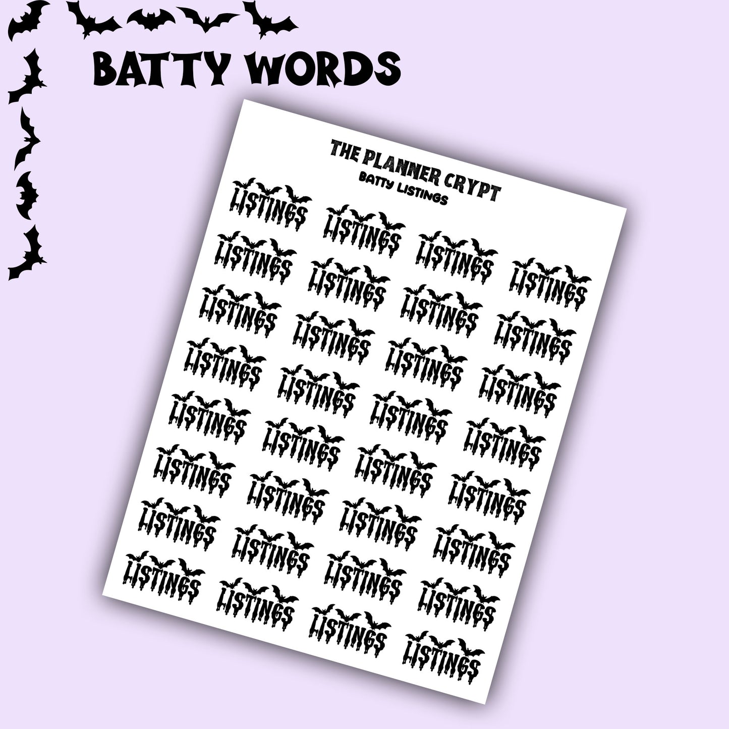 Script words, planner stickers, bats, spooky, goth planner, vertical planner, small journal, functional stickers, weekly planner, hobo week
