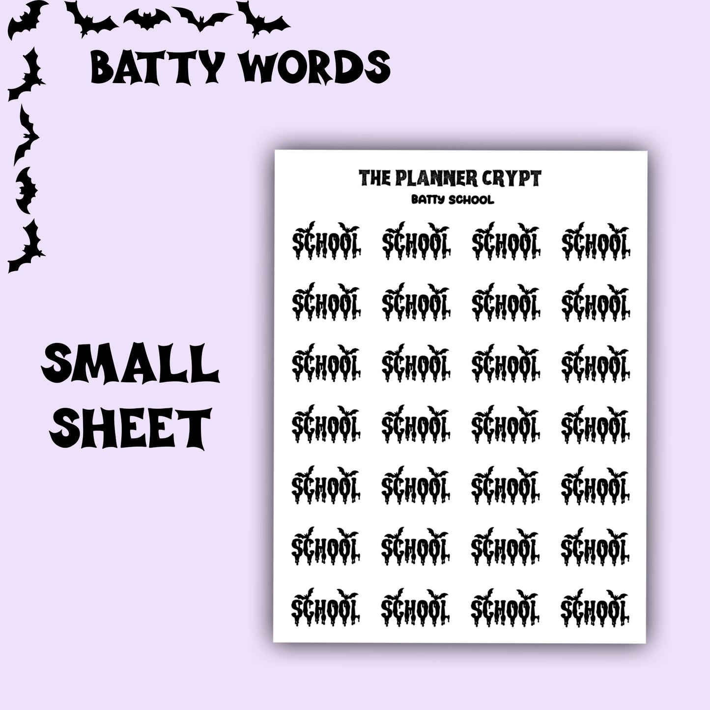 Script words, planner stickers, bats, spooky, goth planner, vertical planner, small journal, functional stickers, weekly planner, hobo week