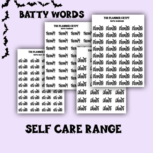 Script words, planner stickers, bats, spooky, goth planner, vertical planner, small journal, functional stickers, weekly planner, hobo week