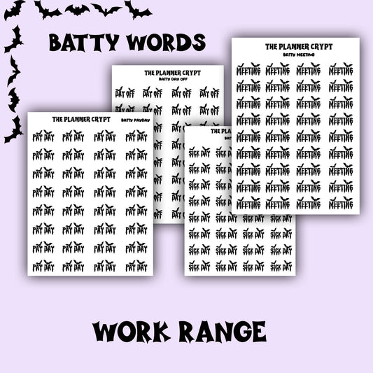 Script words, planner stickers, bats, spooky, goth planner, vertical planner, small journal, functional stickers, weekly planner, hobo week