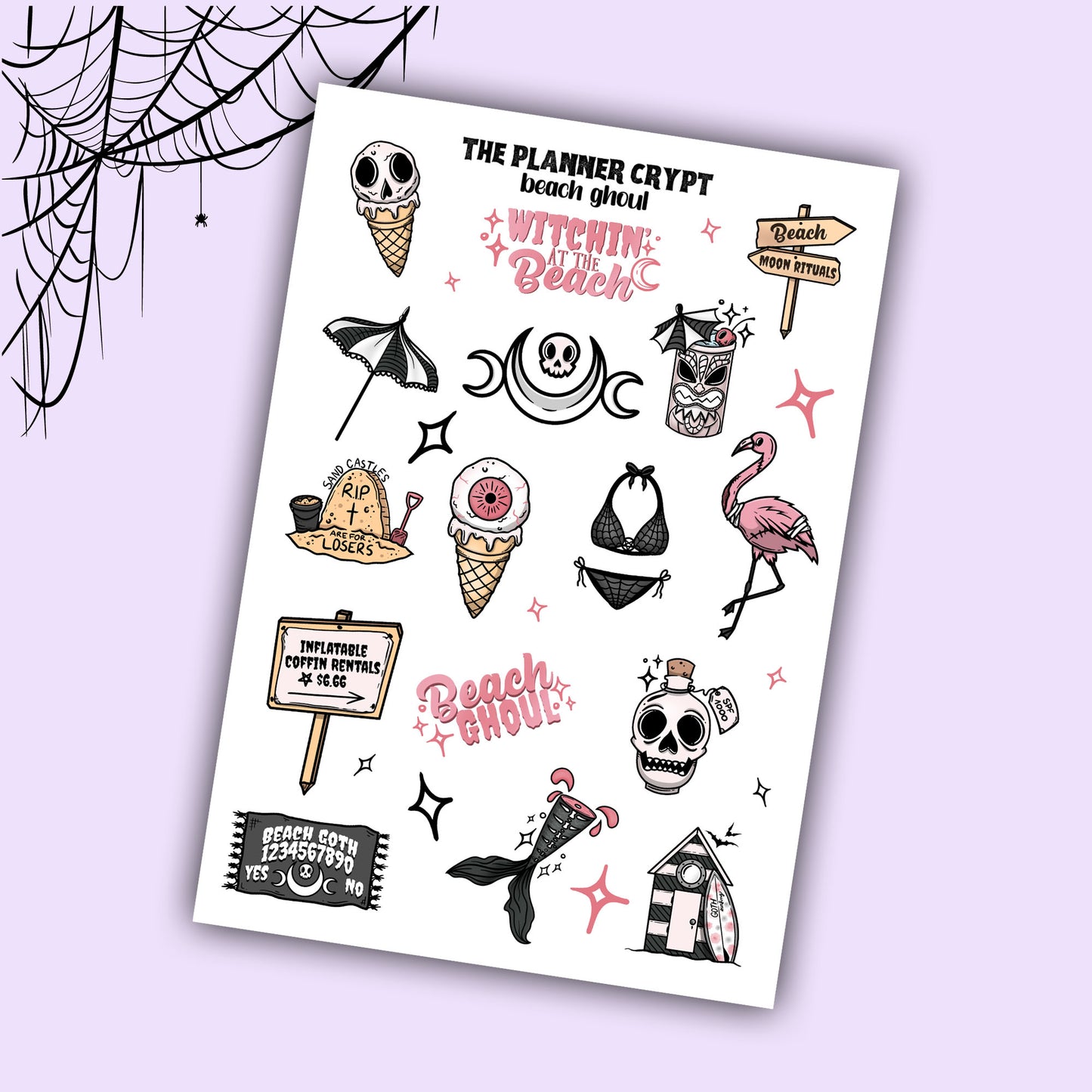 planner sticker sheet, goth girl stickers, beach ghoul, beach goth, summertime goth, gifts for goths, journalling, spooky stickers